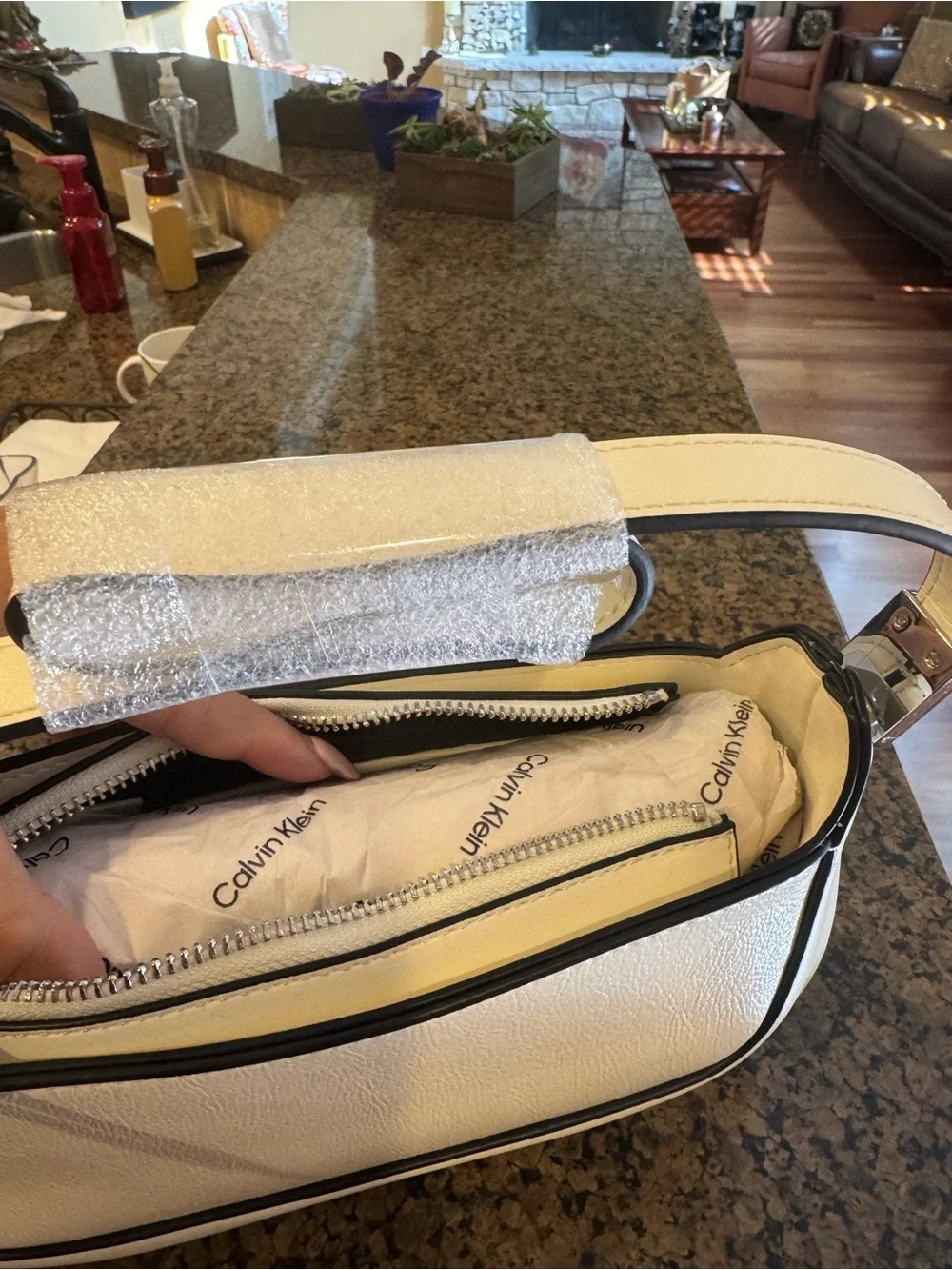 Calvin Klein Cream Shoulder Bag with Black Trim